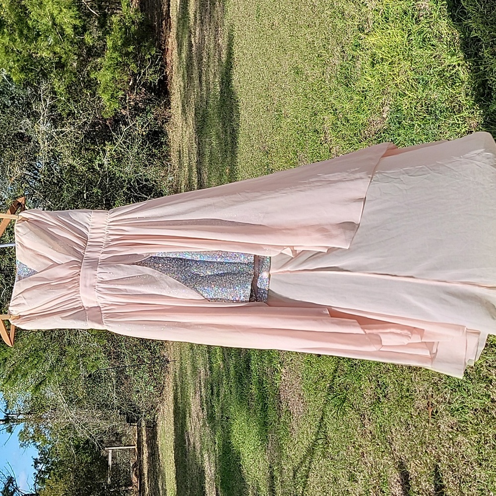 Bling Sparkly Squins Pink High Low Dress Gown Short Long